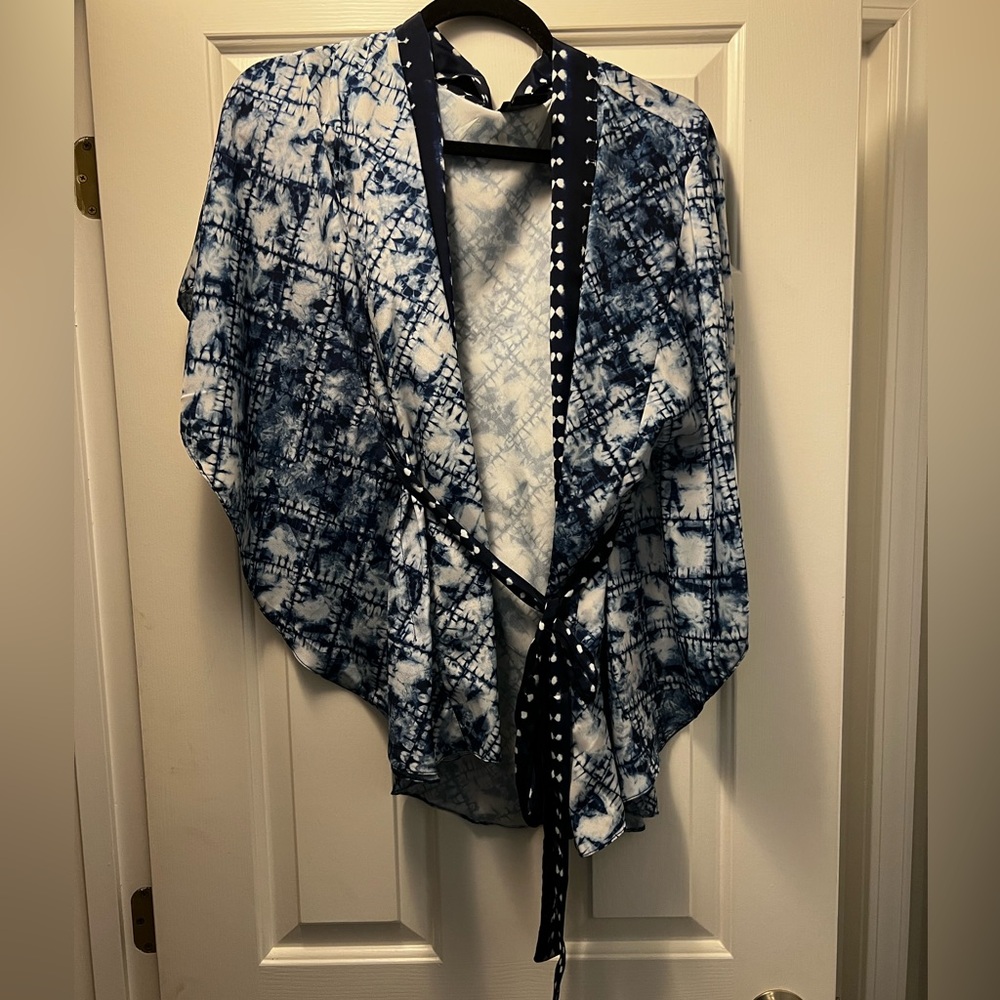 Anthropologie Blue and White Tie-Dye Kimono Cardigan